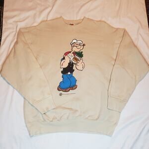 Vintage Popeye Graphic Sweatshirt Fruit Of The Loom 1994 Beige Color Size XL